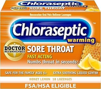 Chloraseptic Total Sore Throat Lozenges, Real Honey Lemon, Drops with Liquid Center to Numb and Warm Sore Throat, 18 Count