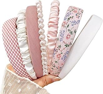 Headbands for Women Girls, 7pc Set - Non Slip Floral Padded Headbands Cute Pearl Headband for Girls Vintage Wide Headband