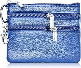 iToolai Genuine Leather Small Coin Purse Pouch Mini Wallet with Zipper Keychain for Women(3.54 x 4.33 inch, Royal Blue)