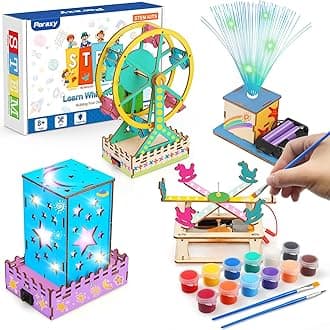 4 in 1 STEM Kits for Kids Ages 5-7 8-10 8-12,3D Wooden Puzzles, Science Project Model Craft Building Engineering Kit,STEM Toys for Ages 8-13,Birthday Gifts for Girls 6 7 8 9 10 11 12 Year Old