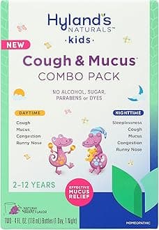 Naturals Kids Cough & Mucus Daytime & Nighttime Combo Pack, Kids Cough Medicine for Ages 2-12, Grape Flavor, Natural Relief of Sleeplessness, Cough, Runny Nose, Mucus & Congestion, 8 Ounces