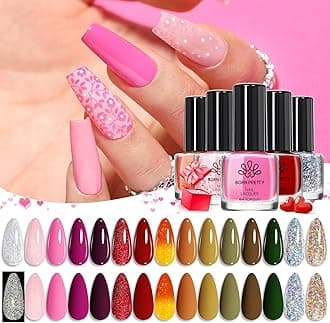 15 Colors Nail Polish Set, Quick Dry Nail Polish Kit Pink Red Silver Gold Glitter Color Changing Orange Nail Lacquer Glossy Nail Polish Manicure Set for Valentines Day Gift