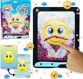DoodleJamz JellyPics - Sensory Drawing Pads Filled with Non-Toxic Squishy Beads and Gel – Includes Stylus, Removable 2-Sided Emoji Backer Card (Pink, Purple, Green Beads)