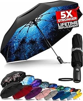 TUMELLA Strongest Windproof Travel Umbrella (Compact, Superior & Beautiful), Small, Wind-Tested, Light & Portable, Automatic Folding Rain Umbrella, Durable Premium Grip, Fits Car and Backpack