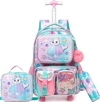 Meetbelify Rolling Backpack for Girls Backpack with Wheels Kids Sequin Luggage