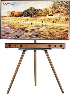 Tripod Easel TV Stand for 43 to 65 Inch LCD LED OLED Screen, Height Adjustable and Swievel TV Stand, Portable Corner TV Floor Stand with Wooden Tray, VESA 400x400mm, Minimalist Black Walnut