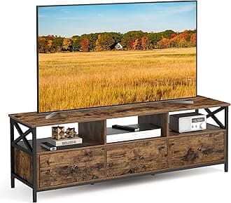 VASAGLE TV Stand, TV Cabinet for up to 65 Inch TV, TV Table with 3 Drawers and 3 Open Shelves, 40 x 147 x 50 cm, for Living Room, Bedroom, Steel Frame, Rustic Brown and Black LTV301B01
