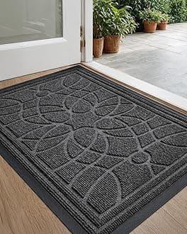 Front Door Mat Outside Entrance, Heavy Duty Non Slip Low Profile Doormat for Entryway, Trap Dirt and Moisture Welcome Mats, Easy Clean, Patio, Garage, 3x2, Grey