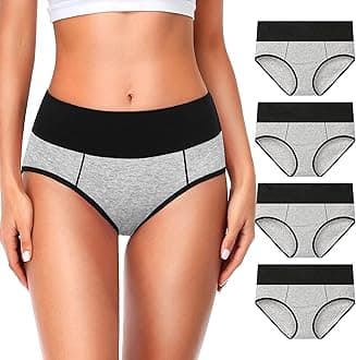 EiggamUnderwear for Women Cotton High Waist Panties Full Coverage Briefs Soft Strech Ladies Breathable Panties-Multi Pack
