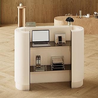 Modern Reception Desk,Retail Checkout Counter Desk Receptionist Table,Front Office Desk,Curved Portable Check Out Stand for Craft Shows,Display Rack,for Small Spaces,Bar,Store,Hotel,Lobby(White)