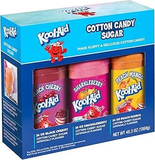 Kool-Aid Cotton Candy Variety Kit – 3 Flossing Sugar Flavors (Black Cherry, Sharkleberry, Peach Mango) – 7-oz Bottles – Compatible with Cotton Candy Makers – Party Supplies
