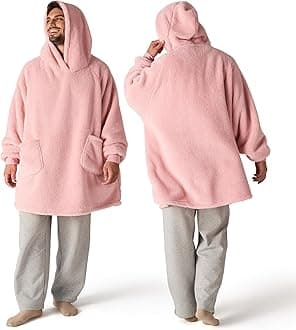 Bedsure Pink Blanket Hoodie, Wearable Blanket Hoodie Plus Size, Birthday Gifts for Wife Mom GF Women Men, Warm Cozy Hoodie Blanket Oversized Sweatshirt for Adult, Plush, White Elephant Gift Ideas
