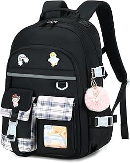 Backpack for Girls, 15.6 Inch Laptop School Bag Kids Kindergarten Elementary College Backpacks Large Bookbags for Teen Girl Women Students Casual Travel Daypacks (Black)