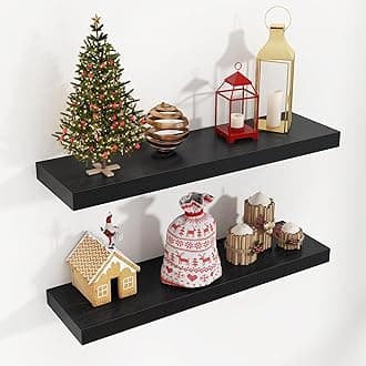 Floating Shelves for Wall 24"W x 6.7"D x 1.37"H, Engineered Wood Wall Shelves with Invisible Brackets for Living Room Bedroom Bathroom Office Kitchen Decor and Storage, Black Finish, Set of 2