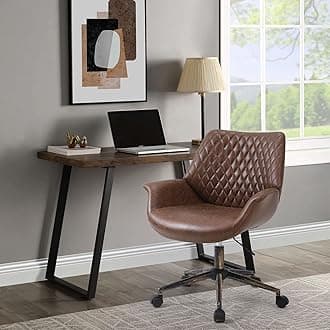 Ermnois Home Office Desk Chair, Faux Leather Modern Height Adjustable Task Chair with Armrest, Back and Wheels for Living Room Study Room and Bedroom, Brown Vanity Chair