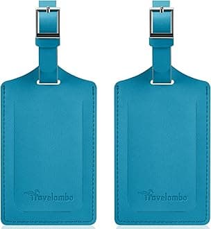 Travelambo Luggage Tags for Suitcases Faux Leather Privacy Protection 2 Pack Bag Tags Travel Accessories Essential, Energetic Blue