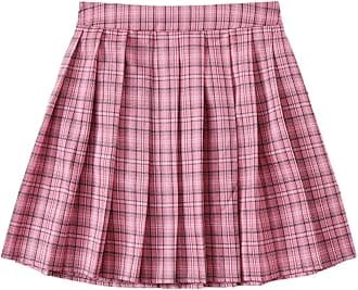 WDIRARA Women's Plaid High Waist Pleated Skater A Line Uniform Mini Skirt