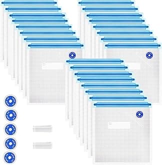 Sous Vide Bags 31 Pcs (24 Pcs Vacuum Zipper Bags & 2 Seal Clips & 5 Air Valves), Reusable BPA Free Vacuum Sealer Bags (13 * 10 in) Vacuum Food Storage Bags for Cooking/Food Storage/Microwave Heating