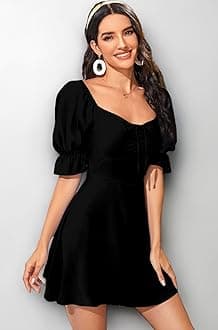 Women's & Girls' Black Solid Ruched Detail A-line Mini Dress