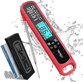 Venigo Digital Meat and Food Thermometer for Cooking and Grilling, Waterproof Instant-Read Cooking Thermometer, Kitchen Probe Thermometer for Baking, Roasting, Smoking, Deep Frying (Red)