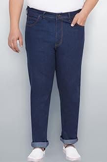 JOHN PRIDE Plus Size Men's Stretchable Mid-Rise Comfort Fit Clean Look Cotton Jeans for Men