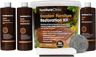Furniture Clinic Garden Furniture Restoration & Wood Maintenance Kit - Wooden Outdoor Furniture Cleaner, Restorer & Protector Treatment - With Teak Oil, Teak Cleaner, Teak Brightener & Accessories