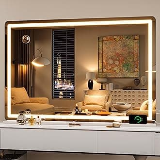 Hasipu Vanity Mirror with Lights, 130 x 90cm LED Makeup Mirror, Lighted Make up Mirrors with Touch Screen Control, 3 Dimmable Modes Round White