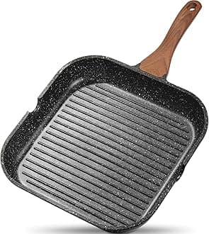 ESLITE LIFE Grill Pan Square Griddle Pan for Stove Top with Pour Spouts, 11 Inch (11 inch)