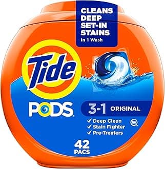 PODS Liquid Laundry Detergent Soap Pacs, Original Scent, HE Compatible, 42 Count, Powerful 3-in-1 Clean in one Step, Tide PODS Laundry Detergent