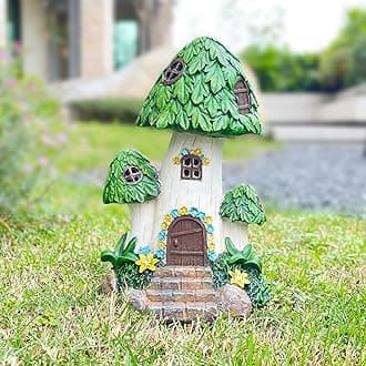Mushroom House Statue Outdoor, Mushroom Fairy House Solar Light, Garden Statue, Fairy Garden House, Resin Fairy House Accessories Outdoor Decor Yard