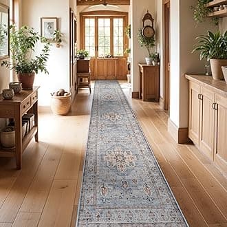 Washable Hallway Runner Rug 3x16: Non Slip Runner Rugs with Rubber Backing Soft Kitchen Rug Farmhouse Distressed Carpet Runner for Living Room Bedroom Bathroom (Blue, 3X16)