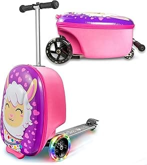 KIDDIETOTES Ride-On Scooter Suitcase for Kids – Hardside Lightweight Carry-On Luggage with Foldable Scooter, LED Wheels, Travel Fun for Toddlers & Children