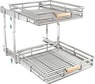 Pull out Cabinet Organizer, 2 Tiers 23"W X 21"D, Heavy Duty Smooth Sliding Under Cabinet Shelves for Pots and Pans, Full-Extension Roll out Drawers, Slide out Organization for Home Kitchen Pantry