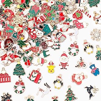 MARFOREVER 120 PCS Christmas Charms for Jewelry Making, Assorted Gold Enamel Snowman Elk Santa Xmas Tree Charm Pendants for DIY Bracelet Necklace Earrings Making Supplies Christmas Gifts