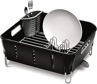 simplehuman KT1105 Compact Dish Rack, Drainer for Kitchen, 360º Swivel Spout, Easy to Clean, Coated Steel Wire, Cutlery Holder, Rustproof, Black Plastic, W 37.1cm x H 17.2cm x D 32.8cm