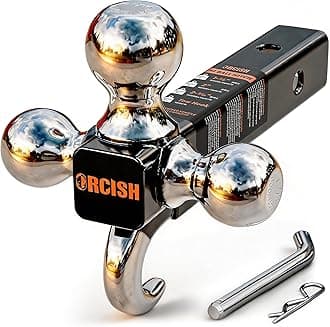 ORCISH Trailer Hitch Tri-Ball Mount with Tow Hook & Pin, Chrome Trailer Ball Sizes 1-7/8", 2" & 2-5/16", Fit 2 Inch Hitch Receiver, 10,000 LBS Max Towing Capacity for RVs, SUVs, ATVs & Trucks
