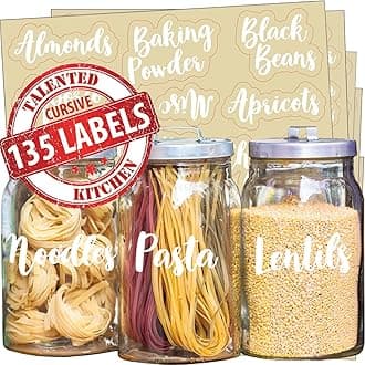 Talented Kitchen Pantry Labels for Jars, Canisters, Containers for Storage and Organization Product Accessories for Bathroom, Laundry Room, Office Cursive Pantry, 110 White Labels