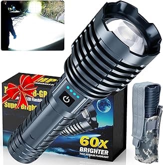 Super Bright Rechargeable LED Flashlights 2500,000High Lumens,Powerful Tactical Flashlight Up to 25H Long Battery Life|Zoomable|5Light Modes|IP67 Waterproof,Flashlights High Lumens for Camping (Grey)