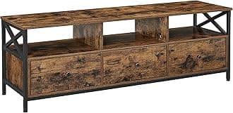 VASAGLE TV Stand, TV Cabinet for up to 65 Inch TV, TV Table with 3 Drawers and 3 Open Shelves, 40 x 147 x 50 cm, for Living Room, Bedroom, Steel Frame, Rustic Brown and Black LTV301B01