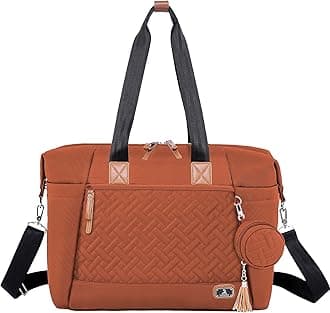 Dikaslon Diaper Bag, Large Travel Diaper Tote for Mom and Dad, Multifunction Baby Tote Bag for Boys and Girls with Pacifier Case and Changing Pad, Caramel