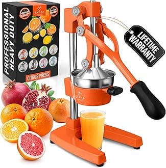 Cast Iron Juicer - Easy-to-Clean Heavy-Duty Manual Juicer, Professional Citrus Juicer - Stainless Steel Lemon Squeezer - Manual Citrus Press & Orange Squeezer - Orange Juicer (Orange)
