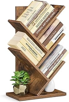 VASAGLE Tree Bookshelf, 5-Tier Bookcase, Small Bookshelf, Space-Saving Corner Shelf, Book Tree, Holds Books, CDs, Games, for Bedroom, Living Room, Home Office, Rustic Brown ULBC183X01