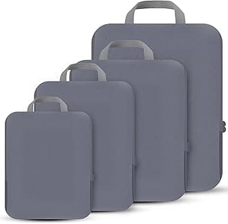 PANDA JOYS 4 Set Compression Packing Cubes Travel - Travel Accessories Expandable Packing Organizers for Carry On - Essentials Luggage Bags - Dark Grey