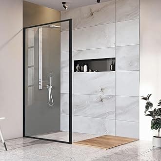 Bathroom Shower Glass Door 34 * 74" - 5/16"(8mm) Thick Clear Tempered Glass Panel Screen, Fixed Framed Framless Shower Glass Door for Walk-in Bathroom, Matte Black