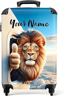 Children's Luggage Kids Suitcase for Boys - Personalised Lightweight Cabin Suitcase on Wheels - Lion Thumbs Up Airplane Window - 55x40x20cm - Hard Shell Trolley - 20" - 10kg