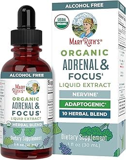 MaryRuth Organics - USDA Organic Brain Nootropic Supplement for Adults with Ginkgo Biloba & Astragalus | Focus & Adrenal Support | Brain & Memory Drops | Vegan | Non-GMO | Gluten Free | 30 Servings