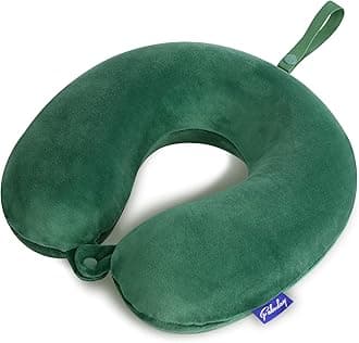 Fabuday Neck Pillow for Travel Memory Foam - Travel Pillows for Sleeping Airplane with Attachable Snap Strap Soft Washable Cover, Flight Pillow for Traveling, Car, Provide Head Neck Support Dark Green