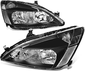 Auto Dynasty Headlights Assembly Compatible with 2003-2007 Honda Accord, Driver and Passenger Side Halogen Headlamps Replacement, HO2502120 HO2503120, Black Housing Clear Corner
