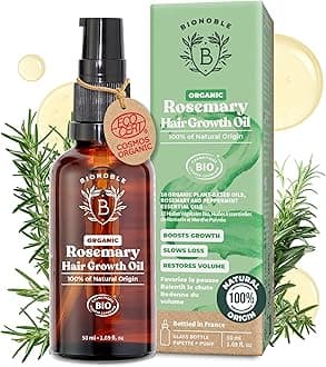 – BIONOBLE Organic Rosemary Oil for Hair Growth - Slows Loss, Restores Volume, Nourishes the Scalp - Rosemary Hair Oil, Castor, Argan - 100% Natural and Vegan - Glass Bottle, Pipette, Pump - 50ml