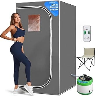 SereneLife Portable Steam Sauna, One Person Home Sauna Box with Free Heating Foot Pad and Portable Chair